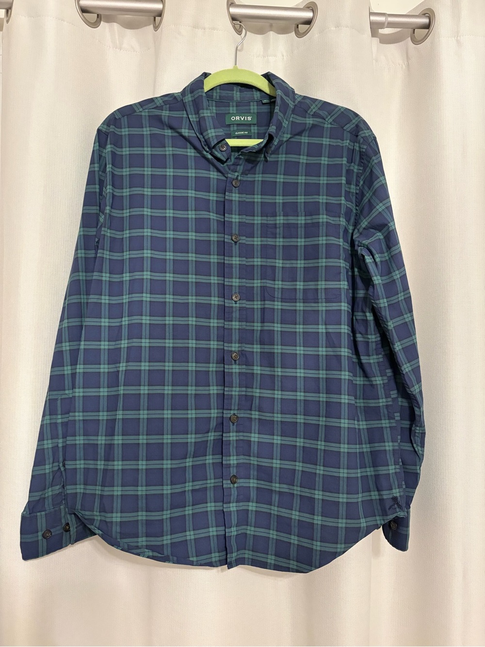 Orvis Blue and Green Plaid Casual Button-Down Shirt